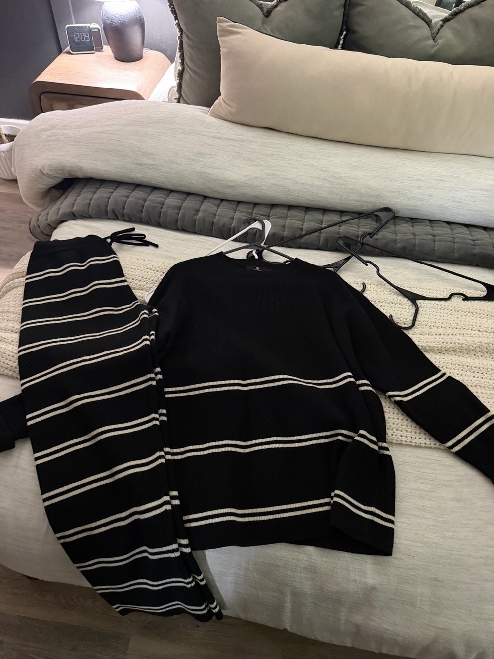 Amazon Black and White Striped Knit Top and Pants Set